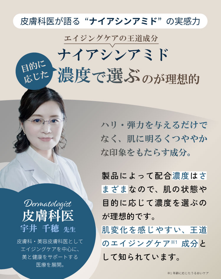 皮膚科医が語る“ナイアシンアミド”の実感力　-　エイジングケアの
王道成分ナイアシンアミド目的に応じて選ぶのがおすすめ